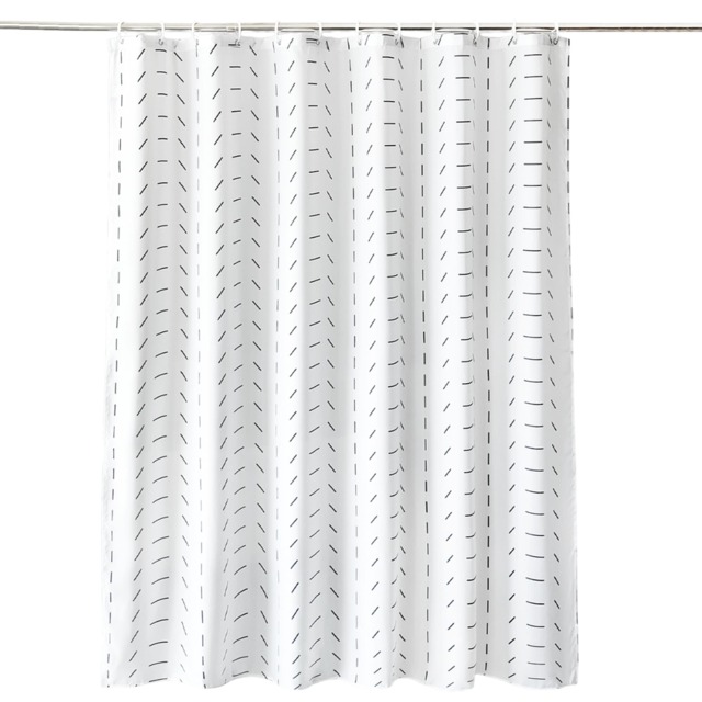 White Geometric Design Polyester Shower Curtain with 12 Hooks - 180x200cm