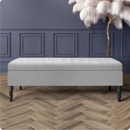 90cm Safar Plain Ottoman Storage Bench - Naples Shoes Bench with Black Turned Wooden Legs - Silver Upholstery Footstool Storage