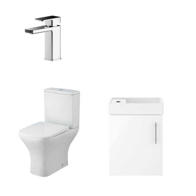 Balterley Saint Cloakroom Set - Wall Hung Vanity Basin Unit, Toilet Pan, Cistern, Seat & Mini Basin Tap - Balterley Green Gloss White 438.0000 x 400.0000 x 222.0000mm