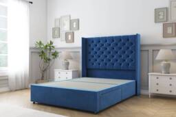 Sloomy Dior Navy Plush Divan Bed Base 2 Drawers Foot-End With 54 Inch Wingback Headboard Blue Navy Super King 1