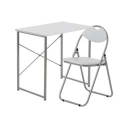 Harbour Housewares Industrial Office Desk & Chair Set - Durable Compact Wooden Computer Bedroom Study Desk & Chair White White / White Chair One Size