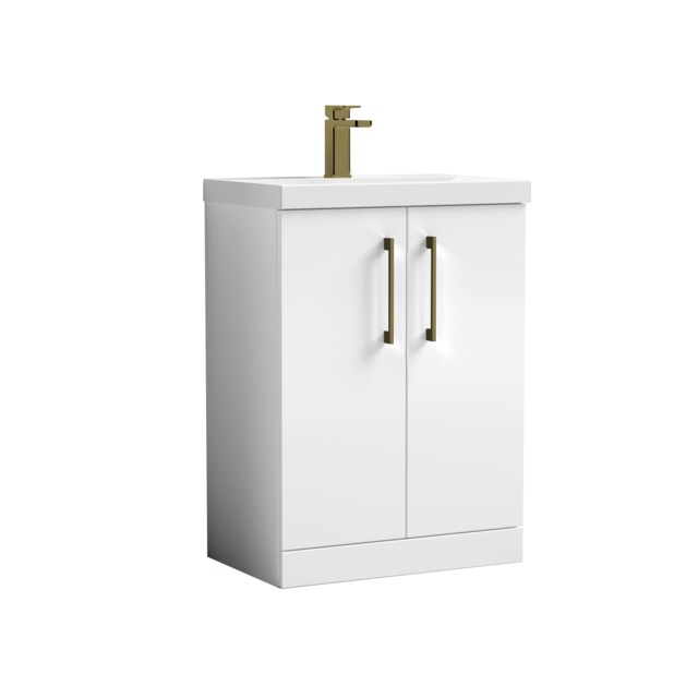 Balterley Level Modern Bathroom Floor Standing 2 Soft Close Door & Mid-Edge Vanity Unit Basin, with Square D Handle White 840 x 610 x 390mm