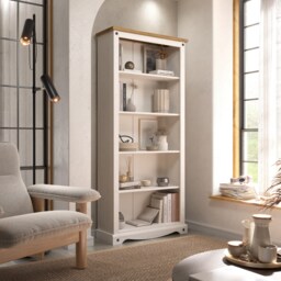 Corona Premium Tall 5-Shelf Bookcase - Solid Pine Construction with Metal Hardware and Dovetail Detailing White White Wax One Size 1