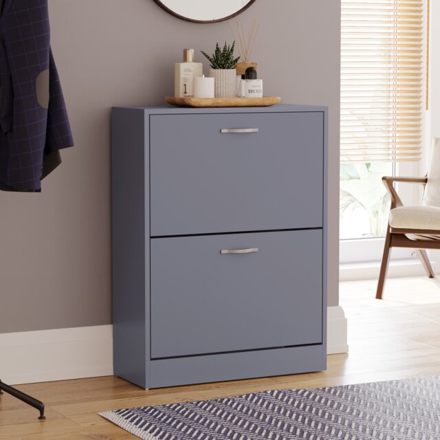 Vida Designs 2 Drawer Shoe Cabinet Shoe Rack Storage Cupboard, Grey