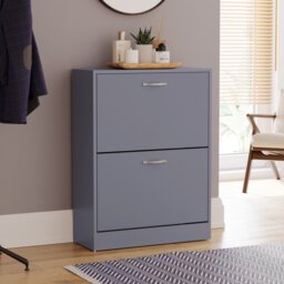 Vida Designs 2 Drawer Shoe Cabinet Shoe Rack Storage Cupboard, Grey