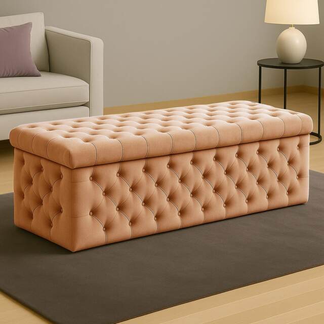 150cm Wide Lux Ottoman Storage Box, Mink Velvet Upholstered Chesterfield Storage Ottoman Box
