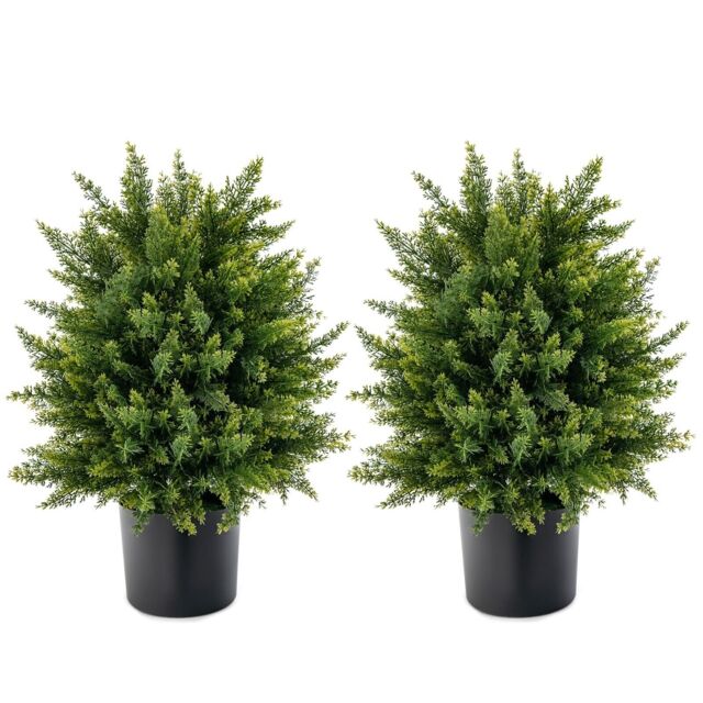 COSTWAY Set of 2 50cm Artificial Cedar Topiary Ball Tree Faux Shrub Brush Potted Tree