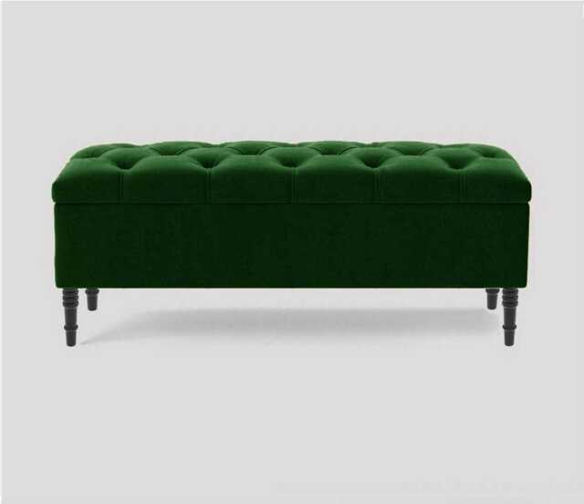 137cm Swiss Chesterfield Ottoman Storage Bench- Plush Velvet Shoe Bench - Forest Green Upholstery Footstool with Storage