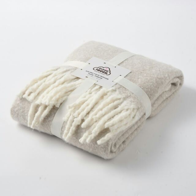 Aisling Marl Faux Mohair Throw - Super Soft, Stylish Tasselled Blanket Grey Chateau Grey 1