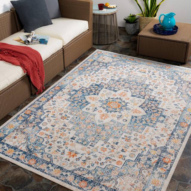 LIVABLISS Huntington Beach-Vintage In- & Outdoor Rug 160 x 213 cm Blue Beige Orange