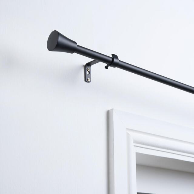 OHS Curtain Pole Extendable 16mm Metal Finnials Trumpet End Rod 70-120cm Black