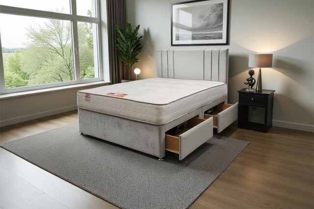 "Sarah Plush Bed Set With Mattress, 2 Drawers Same Side & 24""Headboard"