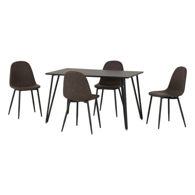 Marlow & Athens Indoor Dining Set with 4 Chairs - Black Marble - Brown Brown Black Marble/Brown Faux Leather 5