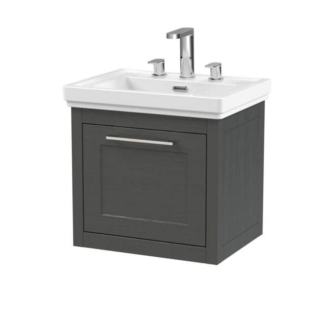 Balterley Traditional Bathroom Wall Hung 1 Drawer Vanity Unit and 3 Tap Hole Fireclay Basin Grey Dark Lead