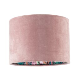 Rose Pink Velvet Drum Lamp Shade with Inner Watercolour Floral Pattern