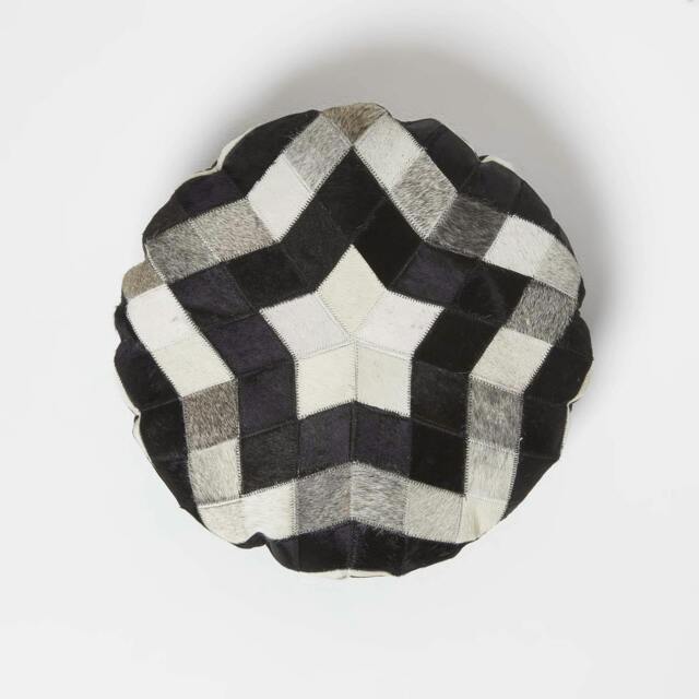 Homescapes Geometric Star Brown & Cream Round Leather Cushion - 40 cm