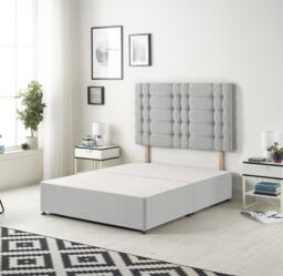 Astoria Divan Bed Base with 30 Inch Diamonte Button Headboard Linen Fabric Grey Sage King