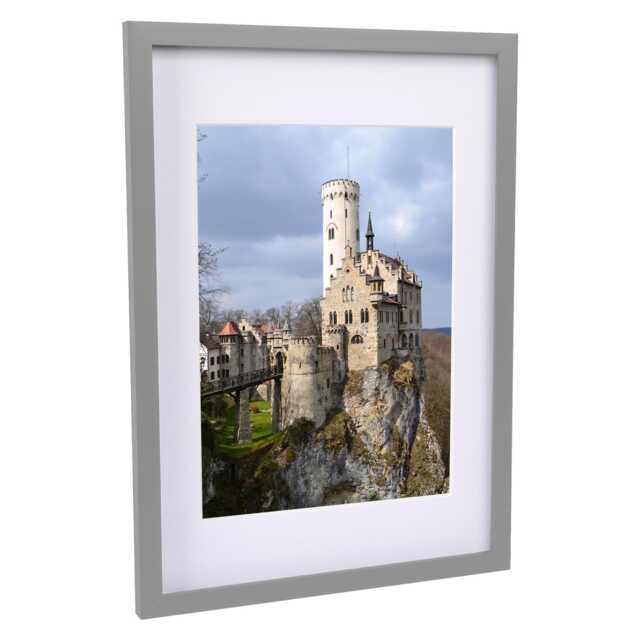"Nicola Spring Photo Frame with White A4 Mount - A3 (12"" x 17"") - Grey - Portrait Hanging Wall Mounted Picture Display Frame"