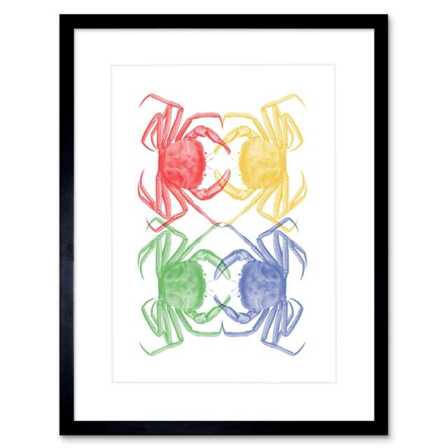 "Pop Art Crabs Bright Colourful Bathroom 9x7"" Black Framed Wall Art Print"