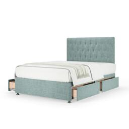 Memory Maestro Memory Foam Duckegg Linen 4 Drawer Divan Set And Lona Headboard Double