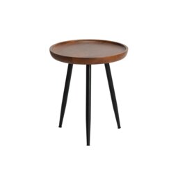 MH London Chervey Round Side Table Solid Mango Wood End Table with Metal Tri-Pin Legs Small
