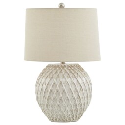 Lattice Table Lamp with Linen Shade - Ceramic - L38 x W38 x H58 cm - Neutral Cream Cream