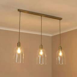 ValueLights Kira Glass Dome 3 Drop Bar Brushed Chrome Diner Ceiling Pendant Light with Bulbs Silver