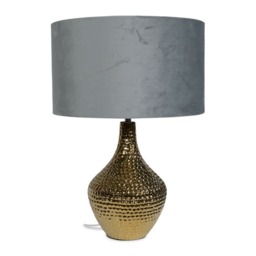 ValueLights Bailey Gold Table Lamp Grey Velvet Shade