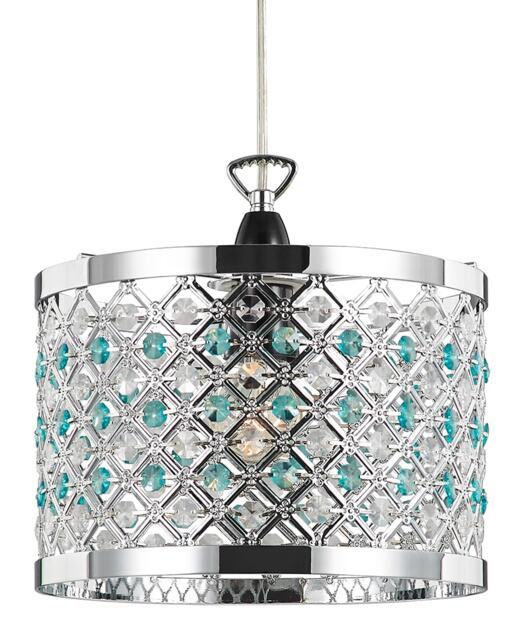 Modern Sparkly Ceiling Pendant Light Shade with Clear and Teal Beads Blue Teal 1