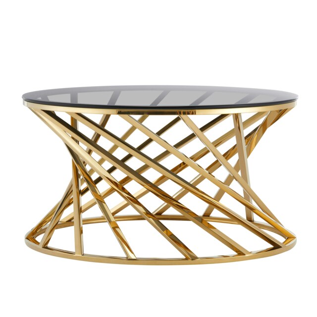 Round Metal Coffee Table With Tinted Glass In Gold