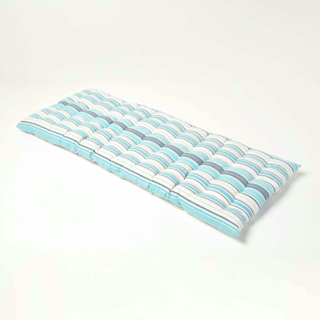 Homescapes Garden Bench Cushion Luxury 2 Seater Cotton Stripe Indoor Outdoor Seat Pad Blue 108 x 42 cm 1