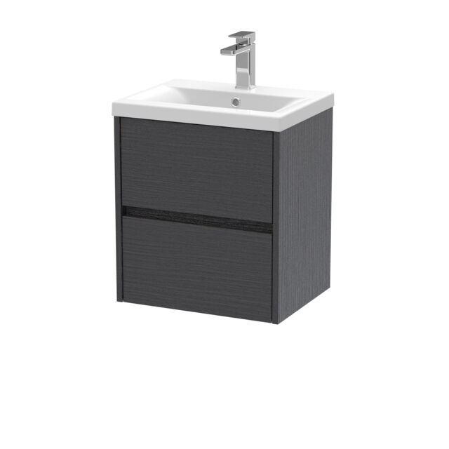 Balterley Square Wall Hung 2 Drawer Vanity Unit & Ceramic Basin - Woodgrain Graphite Grey Graphite Grey Woodgrain