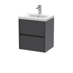 Balterley Square Wall Hung 2 Drawer Vanity Unit & Ceramic Basin - Woodgrain Graphite Grey Graphite Grey Woodgrain