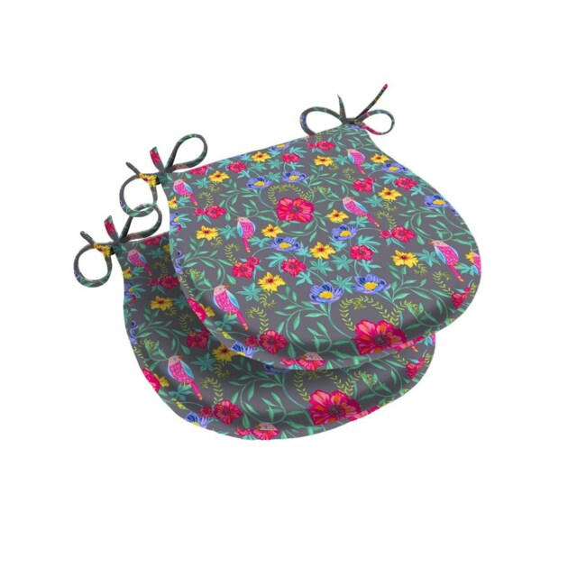 Wildflowers D Shape Garden Seat Pad Set of 2 Multi 35cm x 37cm x 4cm