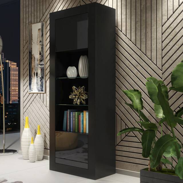 Display Cabinet Bookcase Sideboard Storage Cabinet Cupboard Black High Gloss 170cm