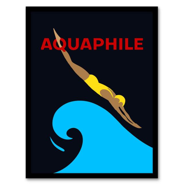 Aquaphile Water Lover Swimmer Diver Bold Red Black Framed Wall Art Print A4