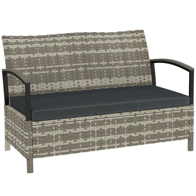 Outsunny 125L Garden Storage Bench, 2 Seater PE Rattan Outdoor Bench Grey Dark Grey L