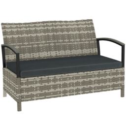 Outsunny 125L Garden Storage Bench, 2 Seater PE Rattan Outdoor Bench Grey Dark Grey L