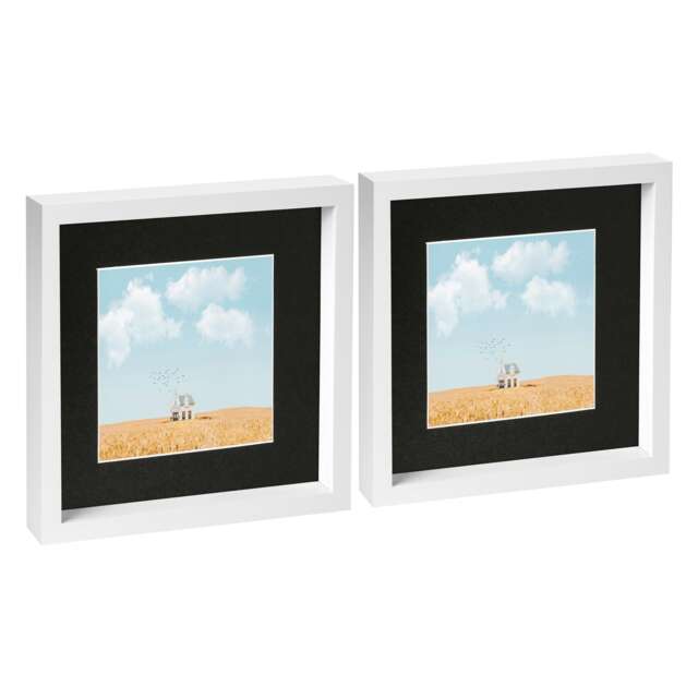 "Nicola Spring 10 x 10"" Photo Frames - Black Mount 3D Photo Frame Picture Frame Box Portrait Display Case & Spacer (53 x 53cm) x2"