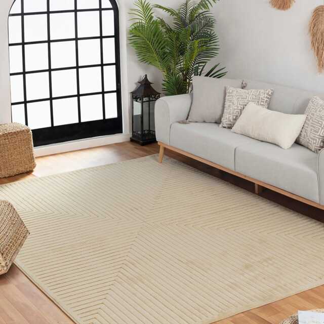 LIVABLISS Le Mans-Modern 3D High & Low Pile Textured In- & Outdoor Rug 200 x 275 cm Beige