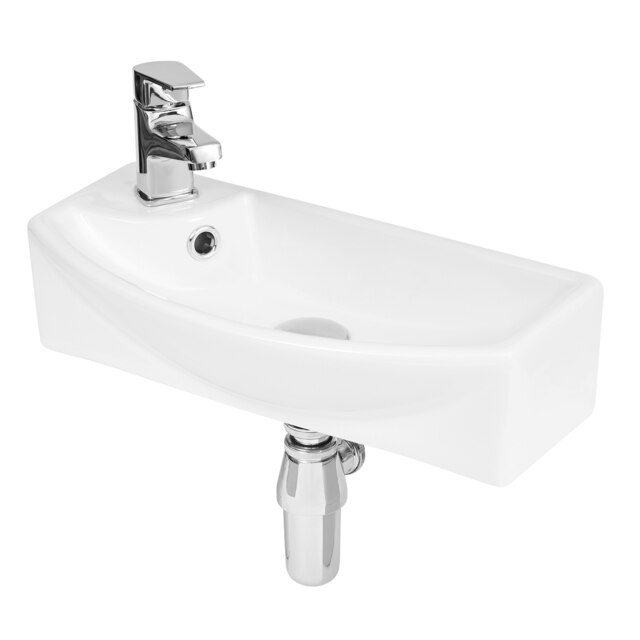 Compact Wall Hung Right Hand Round Ceramic 1 Tap Hole Vessel - 450mm