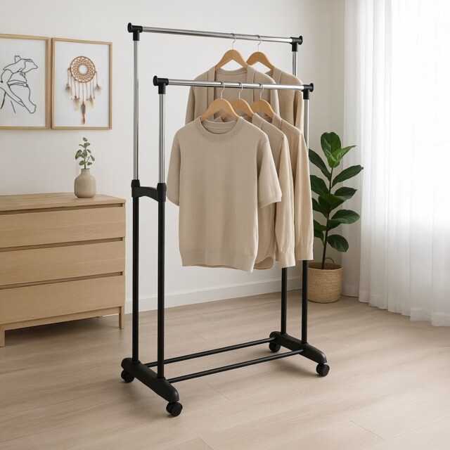 Home Vida Double Garment Clothing Rail - Black/Silver