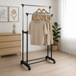 Home Vida Double Garment Clothing Rail - Black/Silver