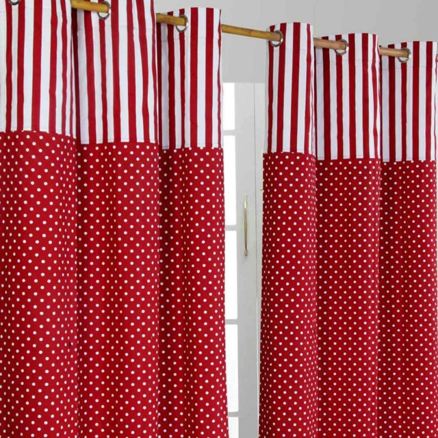Homescapes Polka Dots Red Ready Made Eyelet Curtain Pair - 137 x 228 cm Drop Red Red