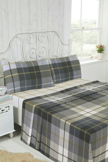 Flannelette Brushed Cotton Tartan Sheet Set - Blue - King