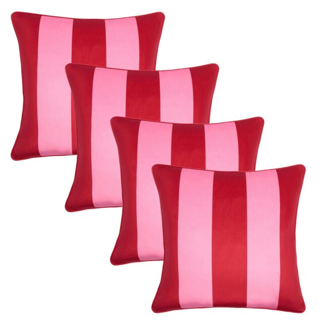 OHS 4 x Matte Velvet Stripe Cushion Covers, 45x45cm - Red/Pink Multi Red and Pink 45x45cm 4