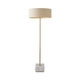 ValueLights Britney Marble Floor Lamp Natural Linen Shade and Bulb