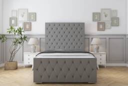 "Sloomy Watson Pewter Dumfries Bed Frame With 50"" Upholstered Headboard 2'6 Small Single"