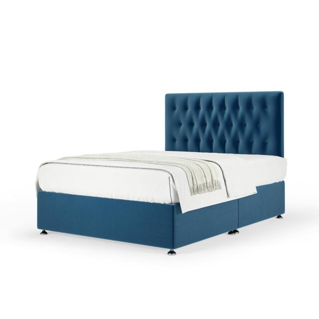 Memory Maestro Memory Foam Blue Plush Velvet Divan Set And Lona Headboard Single