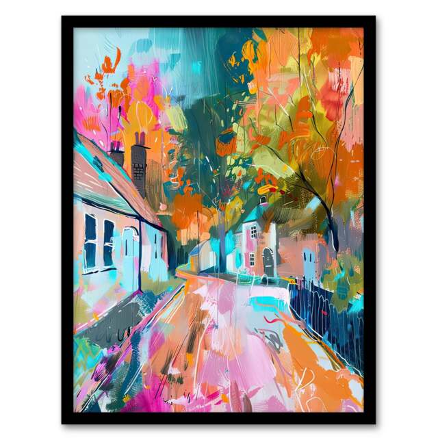 Lymm Village Cheshire England Autumnal Black Framed Wall Art Print A4